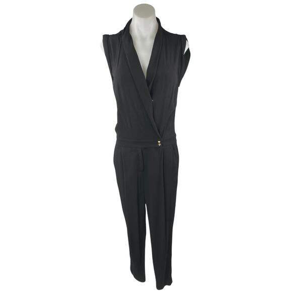 Anthropologie Elevenses Chanteuse Black Sleeveless Straight Leg Wrap Jumpsuit 4 - Picture 1 of 5